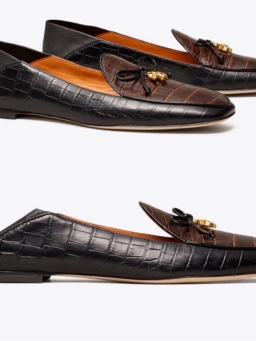 Tory Burch Black Croc-Embossed Leather charm  Loafers - Picture 11 of 11